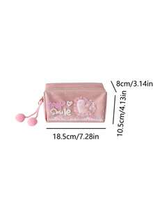 1个甜美少女闪亮粉色爱心化妆包 学生高级美妆文具笔袋 便携式洗手间收纳袋 - 彩色 - 查看 12