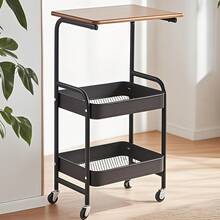 Three-Layer Rolling Cart, Multi-Functional Metal Storage Rack, Snack Rack, Durable Steel Frame, Portable Wheels, Suitable For Home Or Office Use, Office Storage And Organization Rolling Cart - White - View 2