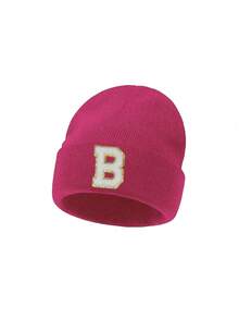 1顶男女通用个性化刺绣A-Z字母弹力针织帽，时尚街头嘻哈针织帽，适合秋冬季日常佩戴 - 玫紅色 - 查看 8