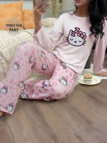 Sanrio 1件三丽鸥Hello Kitty睡裤，女士秋冬睡衣，可爱睡裤，Y2K风格 - 粉色 - 查看 1