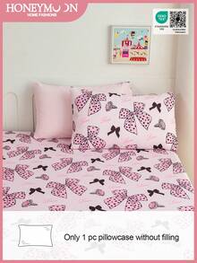 1 pieza Funda de almohada con estampado de lazo color rosa pálido, tela suave, apta para ropa de cama del hogar, dormitorio escolar, cojín de sofá, almohada de coche, para todas las estaciones, certificada Oeko-Tex - Multicolor - Ver 1