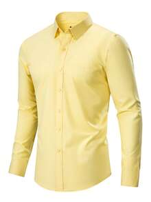 Men's Slim Fit Long Sleeve Dress Shirt By Mitong, No Elastane, Elegant And Wrinkle-Resistant, 40% Cotton + 60% Polyester - 黃色 - 查看 1