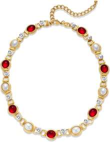 CLASSYZINT Imitation Pearl Necklace Vintage Pearl Choker Necklace Statement Red Women - 1 - Xem 1