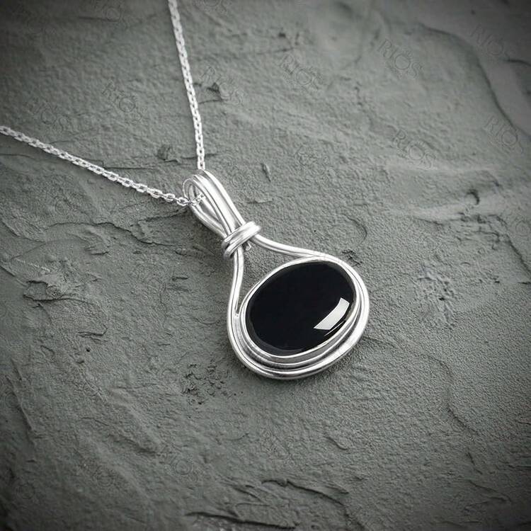 Colgante de piedra de turquesa de plata esterlina 925 hecho a mano, colgante de gema para mujeres y niñas - ónix negro - Añade 3