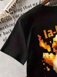 小男孩卡通印花短袖T恤 - 黑色 - 查看 6