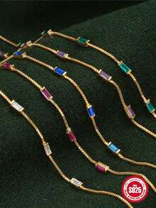 1件925纯银经典祖母绿叠戴手链，精美首饰，适合女性日常、派对、订婚等场合佩戴 - 金色 - 查看 2