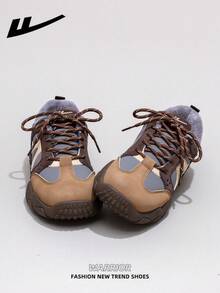 1 Pair WARRIOR Women's Thick Sole Lace-Up Soft Bottom Casual Shoes, Low-Top Outdoor Flat Shoes, Round Toe Low Heel Non-Slip Solid Color Elegant Soft Bottom Hiking Shoes, Suitable For Students, Graduation Photos, Flat Shoes, Low-Top Leather Sports Skateboard Shoes