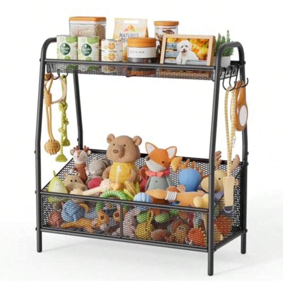 Full Metal Dog Toy Basket 23.6x11.2x7.9 Large Dogs Toy Bin With Storage Organizer Chew-Resistant Toy Box For Dog Stuff Accessories Pet Toy Storage Holder For Cat Dogs Essential Supplies In Living Room Bedroom Or Entryway - Black - View 1