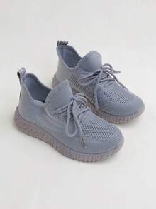 1 Pair Spring Minimalist Fashion Lace-Up Sports Shoes For Boys And Girls, Comfortable And Durable, Suitable For All Seasons - Grey - View 6
