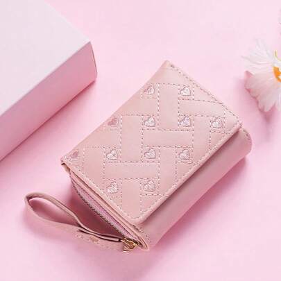 Billetera con forma de corazón, detalles de costura fina, diseño con cremallera, material de cuero PU portátil para ID, efectivo, tarjetas de crédito, estilo de negocios minimalista y moderno, adecuado para aniversario, Navidad, San Valentín, cumpleaños, regalo ideal para amante, dama o mujer