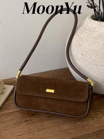 Damaxelväska, Moderiktig Minimalistisk Baguetteväska, Imitationsmocka Kaffefärgad, Elegant och Snygg För Höst/Vinter, Lämplig För Kvinnor, Flickor, Högskolestudenter