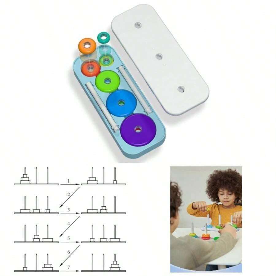 Hanoi Tower Puzzle Todo en Lgico Thinking Tower of Hanoi Brain Teaser Puzzle Cajas apilables Juguetes de Juego para nios y Adultos, 10 Anillos - 6 anillos - Ver 1