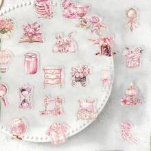 50PCS Pink Transparent Stickers Vinyl Aesthetics Stickers For Scrapbooking, Diary, Laptop, Bumper, Skateboard, Water Bottle, Computer, Phone, Cartoon, Hard Hat, Car Stickers And Decals - Hồng - Xem 10