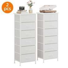 Tomnk 6 Drawers End Table, Tall Dresser & Chests Of Drawers, Fabric Sofa Table For Closet, Bedroom, Night Stand, End Table With Metal Frame, Storage Tower With Fabric Bins, PU Leather, Ideal Mother's Day Gift - 白色 - 查看 8