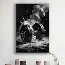 Framed  Explosive Gym Poster For Men – Black & White Barbell Explosion Art Canvas Print – Fitness Motivational Poster For Gym Wall, Office Or Home Christmas Canvas Wall Art - Framed - View 4