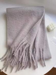 1条女士新款蓬松流苏围巾，保暖舒适大披肩，防风户外，百搭日常佩戴，适合圣诞节及其他节日，秋冬季节适用。 - 19-香芋紫 - 查看 2