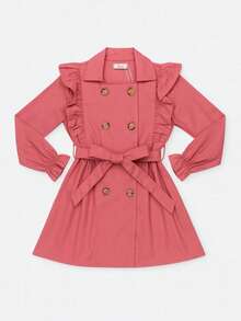 Young Girls Trench Coats - Watermelon Pink - View 1