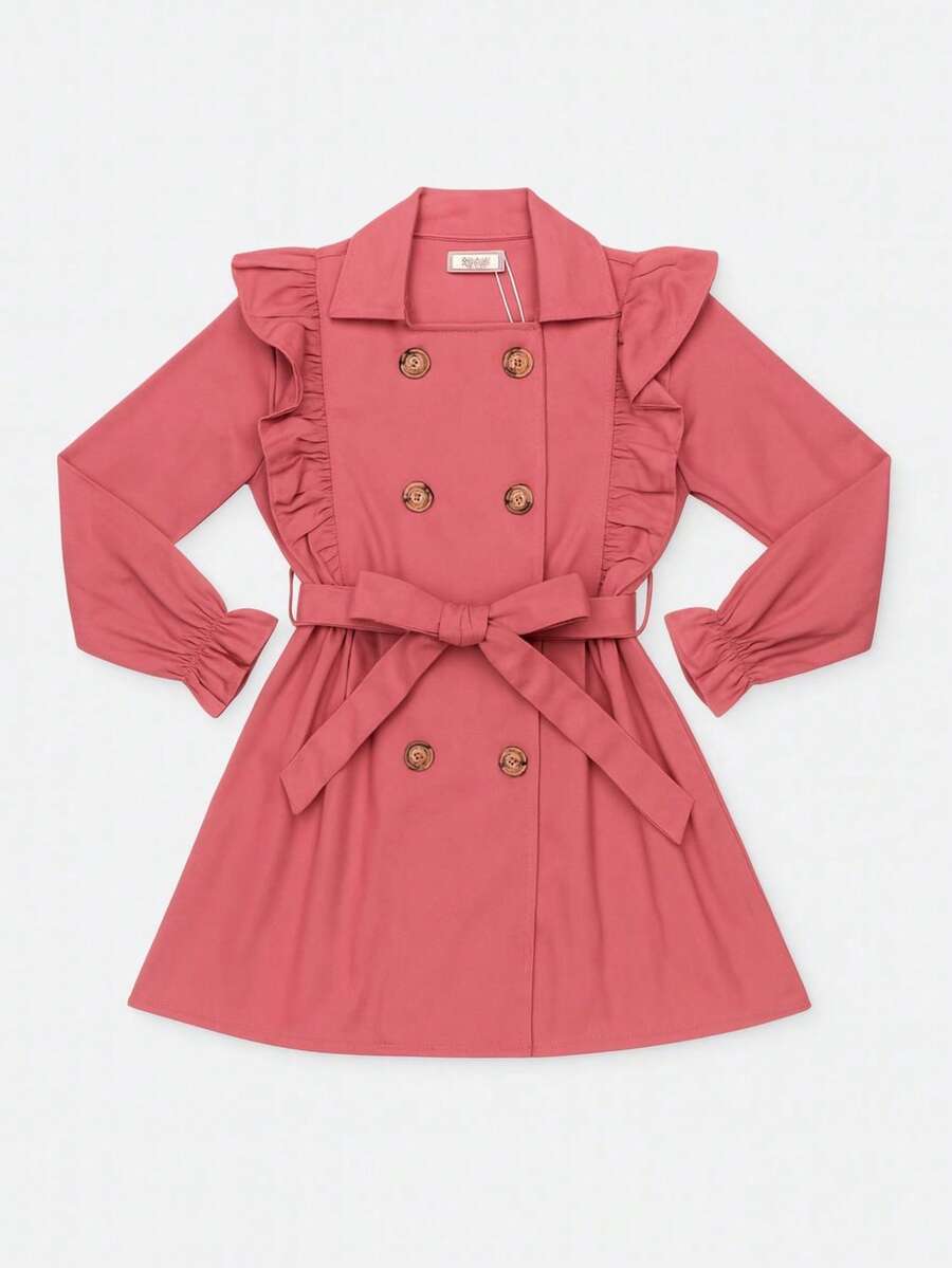 Young Girls Trench Coats - Watermelon Pink - View 1