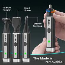 Kit de aseo profesional 4 en 1, recortador de vello de nariz y orejas recargable por USB, afeitadora de barba y cejas, herramientas de cuidado personal para hombres - Negro - Ver 4