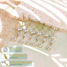 G23 Titanium Dangle Belly Button Rings Women Internally Thread Curved Barbell Belly Rings Dangling Navel Rings CZ Teardrop Navel Piercing Jewelry 6 - 16mm - 條長度 16 毫米 + 金 - 查看 3