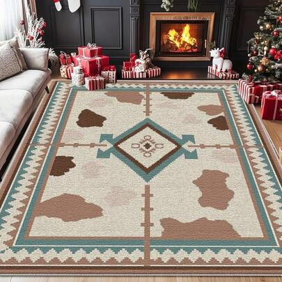 1PC Geometric Area Carpet, Lightweight Washable Easy-To-Care Summer And Autumn Floor Mat, Suitable For Living Room, Bedroom, Dining Room, Office, Hallway, Room Accessones