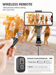 TOKQI 106CM/41.73'' Extendable Bluetooth Selfie Stick Tripod,Detachable 360° Rotating Phone Holder,Portable 3-In-1 Handheld,Ground,Tripod,For Vlogging,Travel,Photograph, Live Streaming,Video Recording - Multicolor - View 5