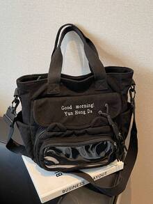 حقيبة كتف كبيرة السعة مزينة بالحروف الأولى، بتصميم جيب شفاف جديد، حقيبة مدرسية كورية متعددة الجيوب بأسلوب كوليج جديد، حقيبة كاجوال متعددة الوظائف للحمل عبر الجسم، حقيبة قماش مخملي متوسطة الحجم، حقيبة مدرسية بجيب شفاف من البي في سي لتخفيف الآلام، حقيبة مدرسية أدبية للمراهقين، حقيبة تسوق للطالبات، مناسبة للمراهقات وطالبات الجامعة، مثالية لحفظ الكتب والتسوق والتنقل والعودة للمدرسة وغيرها