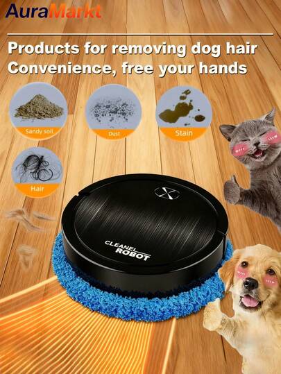 AuraMarkt 1 Pieza Aspiradora Robot - Robot aspirador inteligente silencioso con mopa húmeda para suelos duros y azulejos, Robot Limpiapisos Inteligente con Función de Aspiradora y Trapeador, Diseño Ultra Delgado, Succión Potente para Pelo de Mascotas, Limpieza a Fond de Bordes y Esquinas, Funcionamiento Silencioso, Batería de Larga Duración, ¡Libera Tus Manos! con almohadillas húmedas y secas, recargable por USB