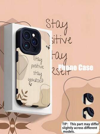 标语 1 件装 简约文字与竖条纹图案 高端仿皮防震防指纹手机壳，适合作为生日、节日礼物送给朋友、家人、情侣，兼容苹果及相关型号