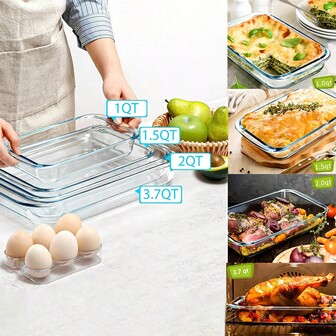 1个透明玻璃长方形烤盘，适用于烹饪，多用途烤盘，可用于砂锅菜、沙拉、面包、甜点、水果拼盘，微波炉/烤箱/冰箱适用（多种尺寸）