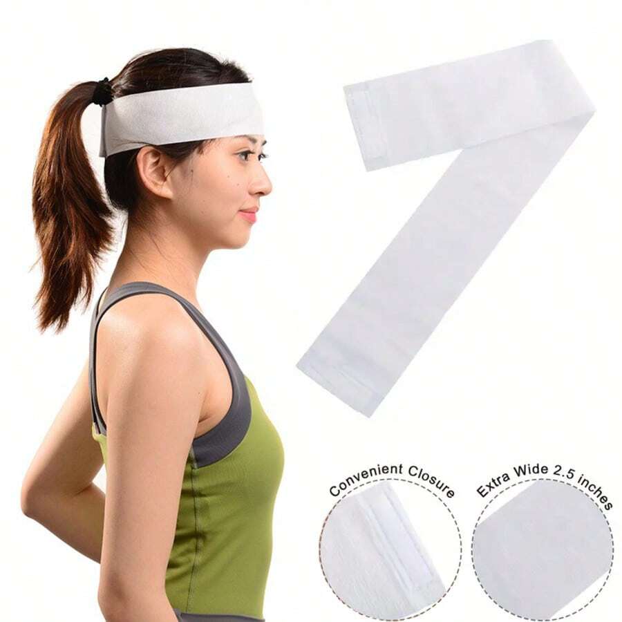 20pcs/50pcs/100pcs Disposable Sweat Absorbing Sports Headband, Breathable Non-Woven Fabric Elastic Headband For Running, Tennis, Badminton - White - View 1