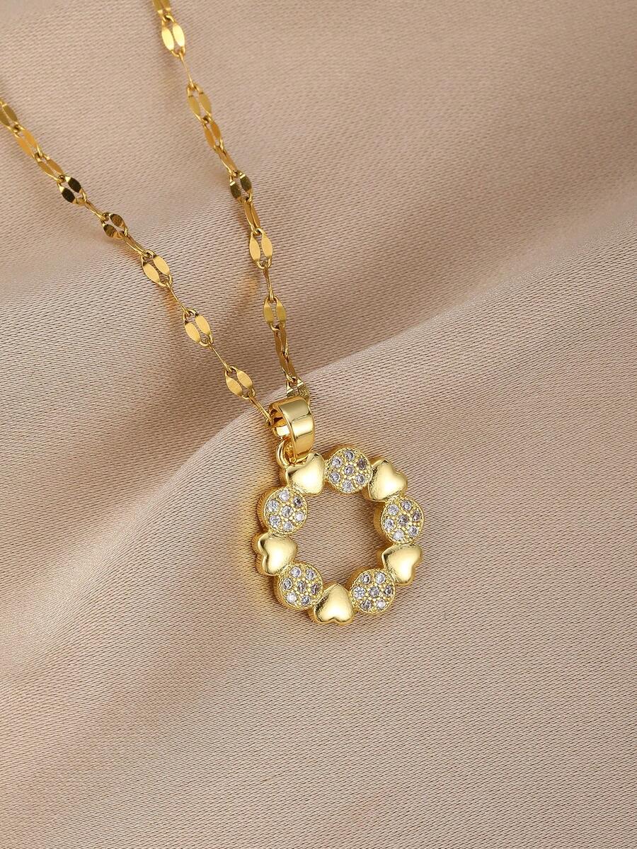 1pc Creative Personalized Heart Geometric Pendant Stainless Steel Necklace, Suitable For Children, Family, Friends To Wear At Parties, Banquets, Dates, Travel, Vacations, Also As Daily Decoration Or Children's Birthday Gift - Gold - View 1