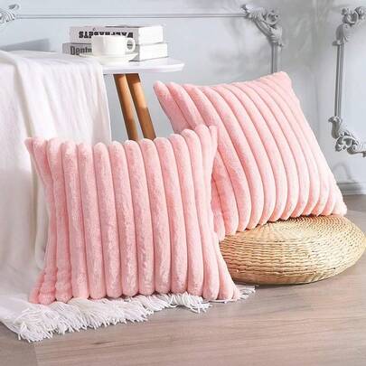 3/1pc 20/18/16inch Pink/Red/White Plush Pillowcase, Square Cushion Cover, Holiday Home Pillow Decor, Soft And Comfortable Fluffy Fabric, Modern Sofa Decoration, Suitable For Home, Bedroom, Dorm Use Christmas Decorations For Home Christmas Decor Christmas Decorations Christmas Pillow Covers