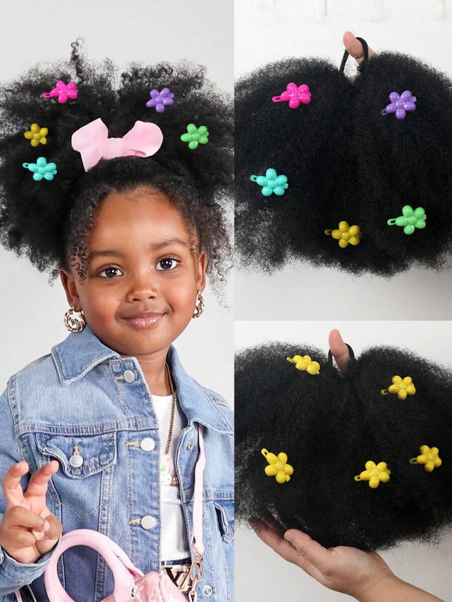1 kẹp tóc hoa cho bé búi tóc Afro phồng mềm mại Marley Kinky cho bé gái kèm thun co giãn