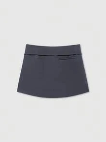 Women's Casual Versatile Solid Color Zipper Waist Belt Skort Summer - Dark Grey - View 2