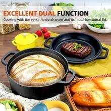 Senmeo 5 Quart Pre-Seasoned Cast Iron Dutch Oven Set - 2-In-1 Pot With Skillet Lid, Silicone Handles & Iron Stand For Home/Camping/BBQ (Black) - Black - View 10