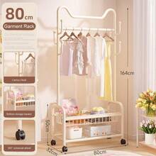 Clothes Racks For Hanging Clothes Portable Rolling Garment Rack Metal Freestanding Cloths Racks With Wheels Clothing Rack With Storage Shelf Cream White 80 X 32 X 164 CM - Creamwhite - View 2