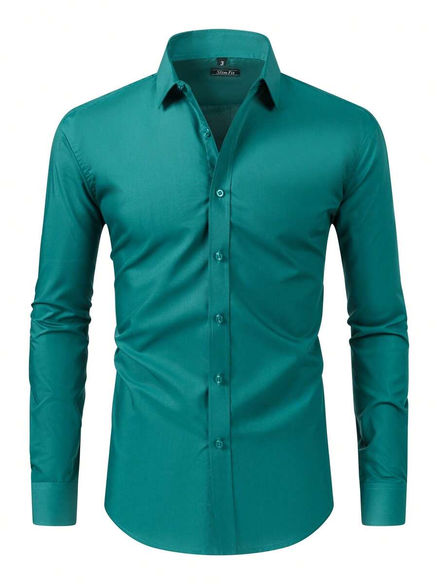 Men's Microelastic Dress Shirt For Work And Everyday Wear - Dark Green - View 1