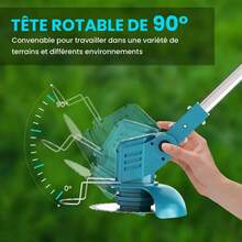 Cortacésped eléctrico inalámbrico, cortacésped eléctrico portátil 3 en 1, con 2 baterías de 48 V, para cortar el césped y podar jardines. - Azul - Ver 5