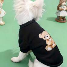 Pet Clothing, Cat Clothes, Dog Clothes, Spring & Winter Outfits, Teddy, Chihuahua, Bear Print, Black Background, Round Neck Hoodie