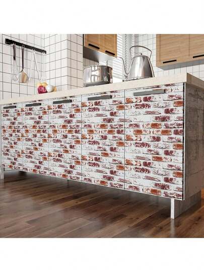 A Roll Of Wallpaper, Self-Adhesive Wallpaper With Red Bricks Of Palace Walls, Easy To Install And Remove, Durable, Suitable For Bedroom And Living Room Feature Walls, As Well As Renovation Of Cabinets And Table Cabinets, With Modern Aesthetics.