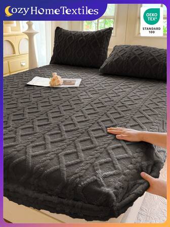 1 Taffeta Fitted Sheet, Bed Sheet, Bedding, Fitted Sheet, Solid Color Mattress Cover, Soft, Comfortable And Warm Mattress Protector, Skin-Friendly Bed Sheet, Thickened Autumn And Winter Bedspread Bedding, Modern Fabric Fitted Sheet, Suitable For Bedroom, Suitable For Large, King, Single And Double Beds, Pillowcases Not Included.