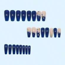 24PCS Press-On Gradient Diamond-Studded Ballet Nails Extension - Chic European-Style Full Cover Reusable Nail Tips, Long False Nails With Sparkle-Enhancing Shiny Rhinestones, Beginner-Friendly Fashion Nail Art For Girls' Night, Casual Trips & Everyday Wear, Easy Application Glitter Decor Manicure Accessories For Women - Xanh đậm - Xem 7