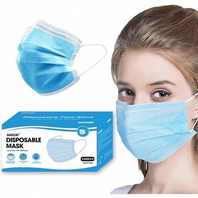 Blue Disposable Face Masks 100 Pack3-Ply Breathable Mask For Adults Great For Outdoors Home Office School