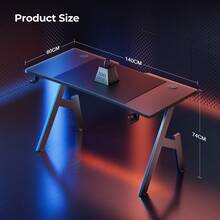 DLONGONE Gaming Desk 120 X 60cm, Computer Gaming Desk, Gaming PC Desk For Home Office, A Shaped Gaming Table With Cup Holder And Headphone Hook, Simple Assembly, Black - Black - View 9