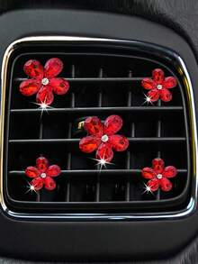 5件組水晶花車用出風口夾香氛裝飾，水鑽車內出風口夾，汽車空調裝飾配件，可愛汽車配件 - 紅色 - 查看 10