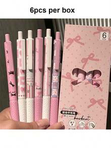 6pcs, Pink Bow Quick Dry Gel Pen, 0.5mm Fine Tip, Smooth Writing, Suitable For Office & Classroom Supplies, Teens Adults Home Office Family Education Classroom Writing Writing Writing Special Universal Writing Pen For Final Exam