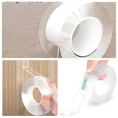 Powerful Double-Sided Tape Strong Waterproof No Trace Tape High Viscosity Washable Reusable Wall Fixing Artifact Double-Sided Tape Strong No Trace Tape Transparent High Viscosity Wall Magic Tape Self-Adhesive Waterproof Fixing Sticker