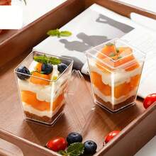 5oz Square Plastic Dessert Cups With Lids And Spoons, 25/50/100 Pcs Set, Parfait/Appetizer Cups For Yogurt, Mousse, Ice Cream, Pudding - Reusable Clear Containers, Birthday, Wedding, Holiday (Christmas, Eid, Oktoberfest) Gifts, Party, Festival Dessert Supplies