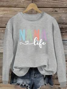 2026 Women's Bright Red Sweatshirt, Nana Letter Print Heart Decoration Crew Neck, Autumn Winter Comfortable Pullover, Machine Washable Fun Design Top, Women's Graphic Tee, Fall Streetwear,End Of Season,Final Stock,Fan Favorite.,Soft & Comfortable For Daily Wear, Versatile Basic Tops For Spring And Summer.Long Sleeve Sweatshirts For Women Plus Size Spring Outfits For Women Spring Break  Casual Daily Wear. - xám - Xem 12